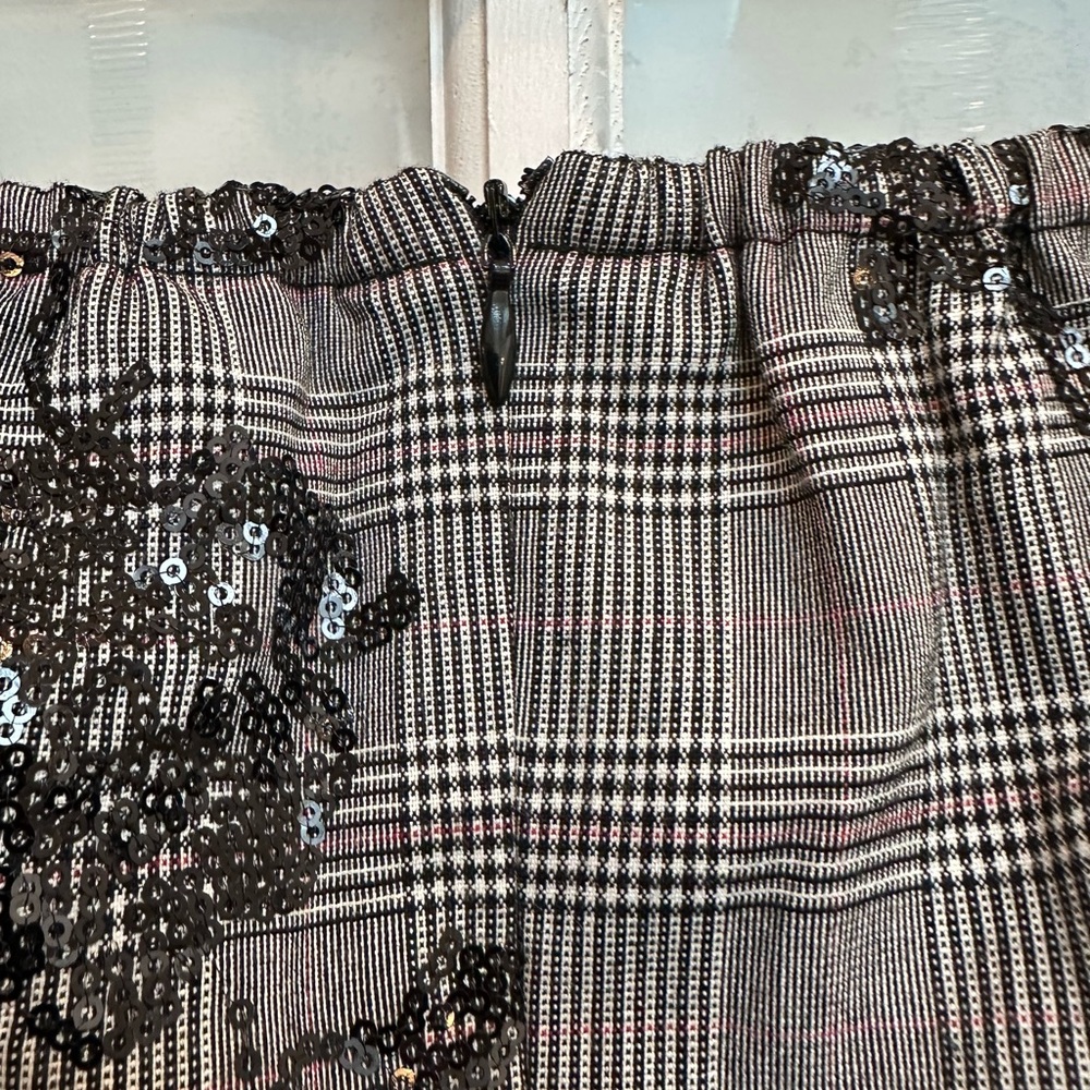 Foxiedox Black Gray Plaid Sequin Floral High Low Ruffle Formal Dress Size 4 NWT - Picture 4 of 12